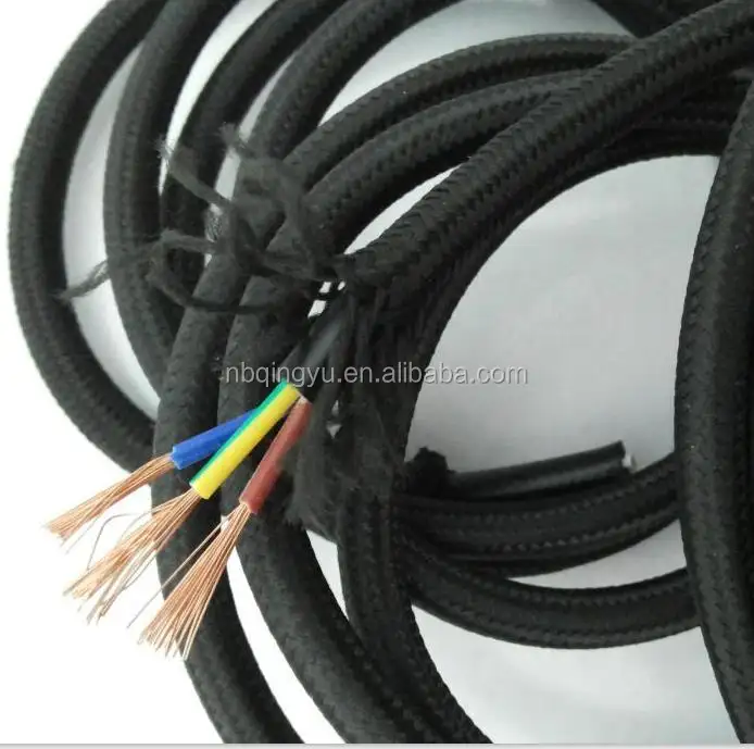 Color Negro 3 núcleos cable flexible de aislamiento de PVC tejido alambre trenzado de vintage lámpara colgante
