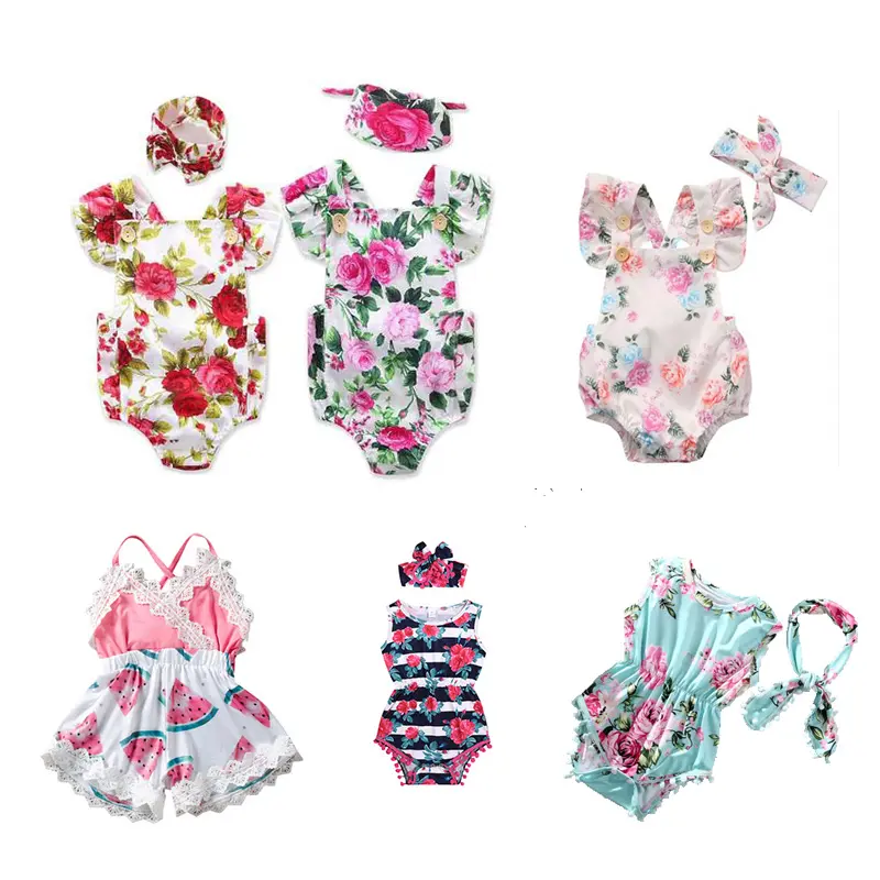2019 hot selling products cute wholesale newborn infant floral romper baby clothes for girls