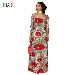 H & <span class=keywords><strong>D</strong></span> precio barato al por mayor cera Africana Kitenge diseños del vestido fuera de hombro vestido - Product Image 4