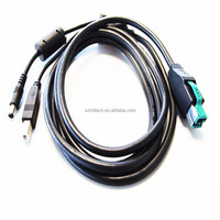 Câble de données 2M PoweredUSB 12V vers USB B mâle avec prise 5521 DC pour affichage et LCD