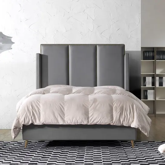 Muebles de dormitorio de diseño moderno, cabecero suave de cuero, cama creativa tapizada, cama moderna con personalidad curvada