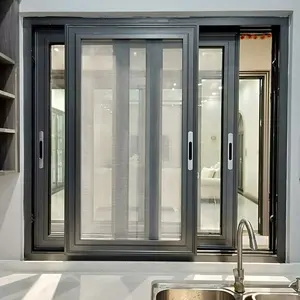 Marco de aluminio, diseño de parrilla de ventana de vidrio deslizante