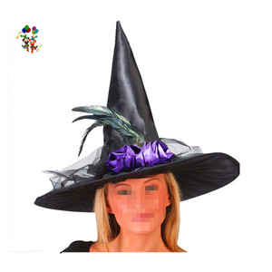 Disfraz <span class=keywords><strong>de</strong></span> Halloween para niños, sombrero <span class=keywords><strong>de</strong></span> <span class=keywords><strong>bruja</strong></span> <span class=keywords><strong>con</strong></span> <span class=keywords><strong>plumas</strong></span>, HPC-0227 - Product Image 1