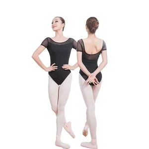 CL00625 сексуальная оптовая продажа женской балетной танцевальной одежды с коротким рукавом сетчатые трико для девочек