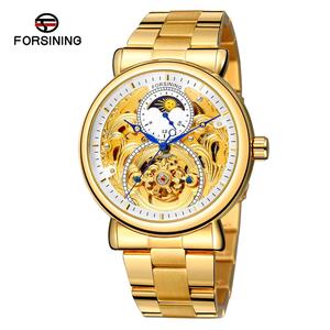 Forsining Mannen Hot Selling Chinese <span class=keywords><strong>Moon</strong></span> Fase Gouden Mechanische Horloges Voor Vriendje - Product Image 1