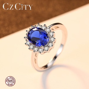 CZCITY Anelli di Fidanzamento da Donna di Lusso con Zircone Blu e Pietra Sintetica Ispirati alla Principessa Diana in Argento Massiccio Sterling 925 - Product Image 4
