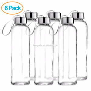 5oz/10oz/16oz/18oz Reusable Cylinder Clear Portable <strong>Glass</strong> Water Bottle With Stainless Steel Lid For <strong>Drinking</strong> Juice And Beverage