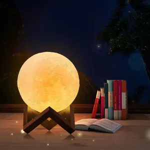 High Quality 3d print moon shaped 8cm 16 colors gift boxes LED 3D moon lamp light