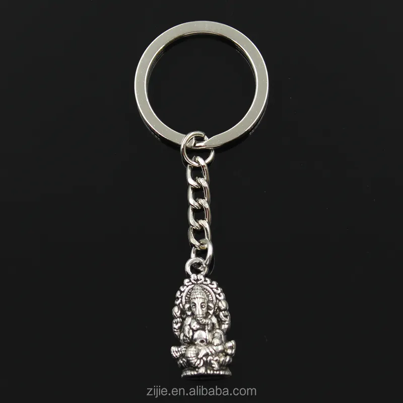 Keychain 26*14mm Ganesha elephant buddha Pendants DIY Men Jewelry Car Key Chain 30mm Ring Holder Souvenir For Gift