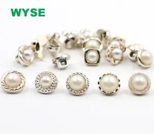 Botones de vástago de latón para costura de perlas blancas, accesorios de metal personalizados para ropa, abrigo y camisa, a la moda