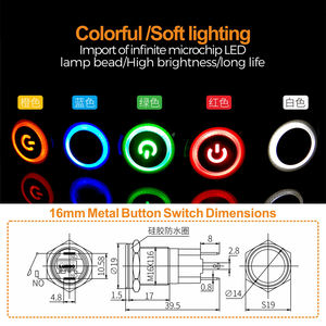 LANBOO 16B Series IP65 Nút Ấn Kim Loại Tạm Thời Với Đầu Cao Với Đèn <span class=keywords><strong>LED</strong></span> Vòng - Product Image 5