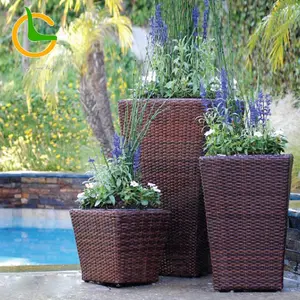 Foshan factory hot sale used square decorative bamboo rattan wicker home garden flower pot