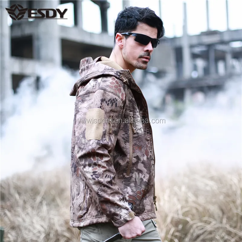 ESDY Military Hoodie Army Hiking Uniform Shark Skin Waterproof Soft Shell Tactical Jacket Hunting Clothes