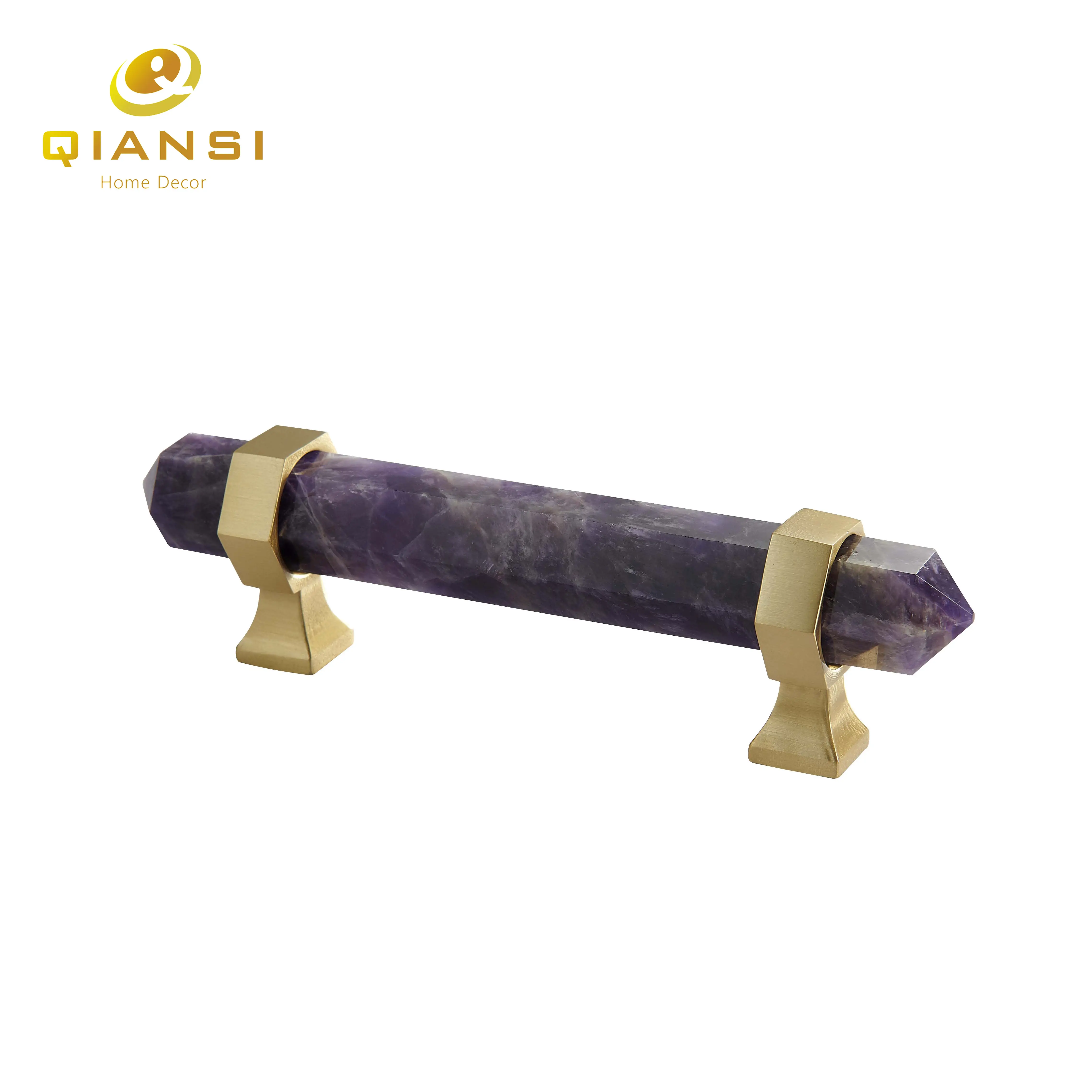 Luxury Brass Crystal Door Handle Amethyst Knob brass Handles For Cabinet For Bedroom Furniture