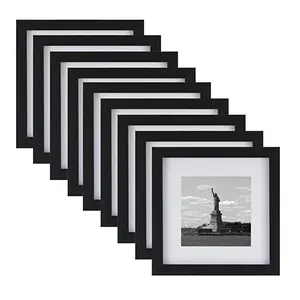 उच्च गुणवत्ता कस्टम 8x8 के लिए मैट के साथ तस्वीर फ्रेम 5x5, 4x4 फोटो, काले लकड़ी के फ्रेम दीवार और टेबलटॉप के लिए