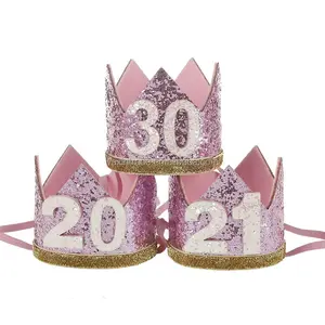 Amazon moda 21st cumpleaños sombrero niña oro blanco corona rosa de princesa No.20 30 sombreros de fiesta brillante cumpleaños reina diadema
