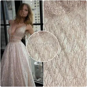 2020 rose gold elegant glitter tulle lace fabric for garment fashion show dress HuaYF HY0623