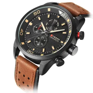 CURREN brand top new fashion casual quartz wrist watch men leather relojes strap round Quartz Water Resistant 8250