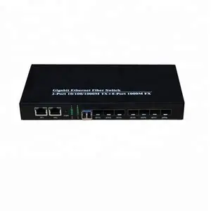 Tüm Gigabit 8 port SFP ve 2 port RJ45 Ethernet anahtarı Fiber optik medya dönüştürücü