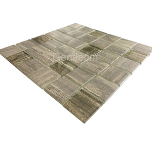Popular decoración de la pared de impresión de inyección de tinta de marrón de grano de madera 6mm cuadrados de superficie mate azulejo mosaico de vidrio - Product Image 2