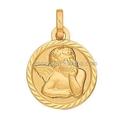 Nieuwe ontwerpmanier hanger hoek, 18k geel goud diamant gesneden engel- ronde medaille hanger