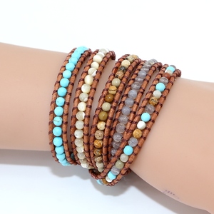 Gioielli regalo 5 fili di pietra naturale 4mm bracciale avvolgente <span class=keywords><strong>in</strong></span> <span class=keywords><strong>pelle</strong></span> avvolgente braccialetto Boho a forma di tubo unico avvolgente - Product Image 2