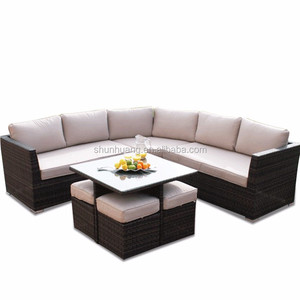 ชุดโซฟาเครื่องจักสานพร้อมออตโตมัน4ชิ้นทำจากหวาย PE - Product Image 1