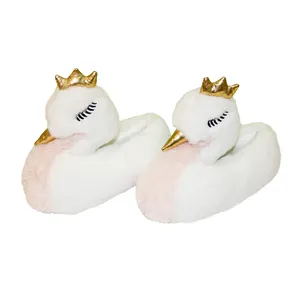 Pantoufles d'hiver en fausse fourrure pour enfants, modèle, pantoufles d'intérieur en fausse fourrure, cygne pelucheux, vente en gros pour filles