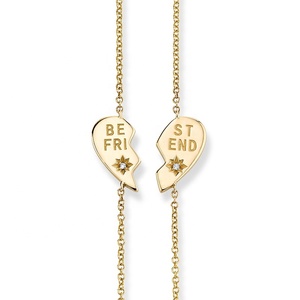 Gemnel <span class=keywords><strong>de</strong></span> plata 925 chapado en oro 14k diamante flor roto medio corazón <span class=keywords><strong>mejor</strong></span> amigo pulsera - Product Image 1