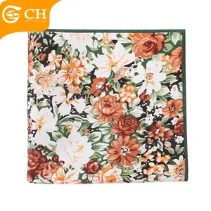 厂家直销时尚设计手帕花卉印花口袋方形热卖男女棉手帕