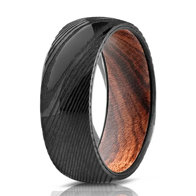 Мужское кольцо из черной дамасской стали в стиле рок на заказ, деревянное кольцо