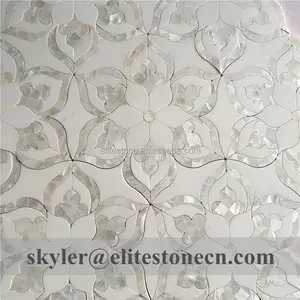 Modello di lusso floreale marmo con intarsio conchiglia mosaico backsplash piastrelle a getto d'acqua