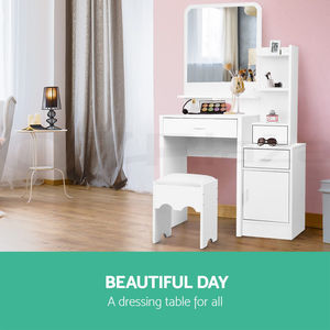 Armoire de rangement de bijoux, coiffeuse, miroir tabouret, maquillage, organisateur de rangement, tiroir - Product Image 2