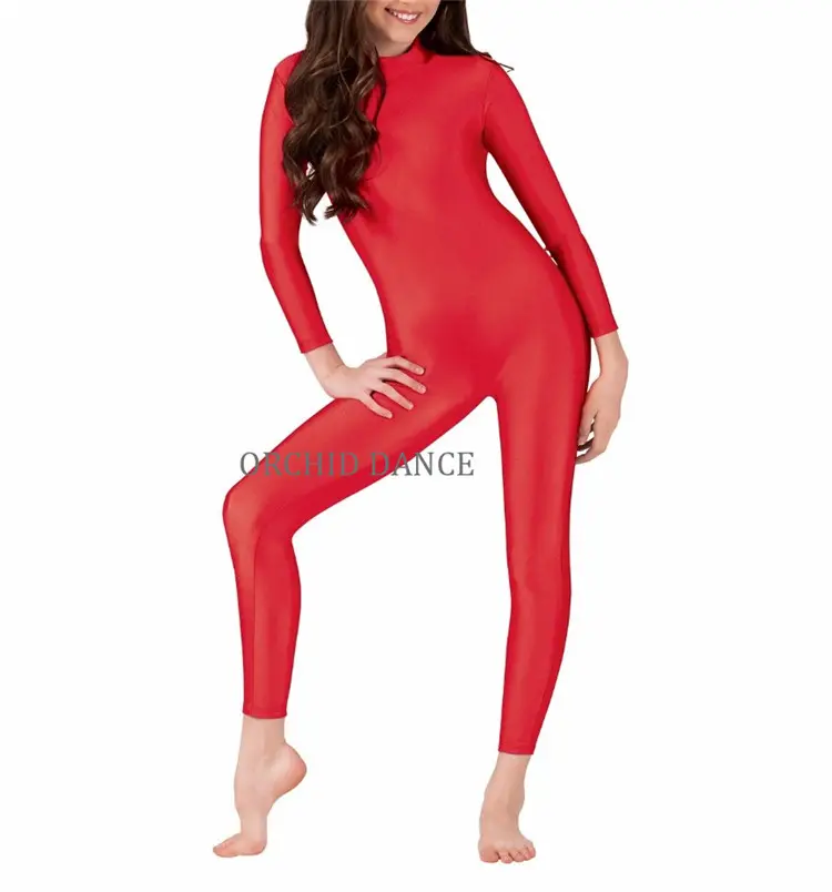 Heißer Verkauf Hohe Qualität Günstige Kinder Mädchen Langarm Footless Shiny Spandex Unitard