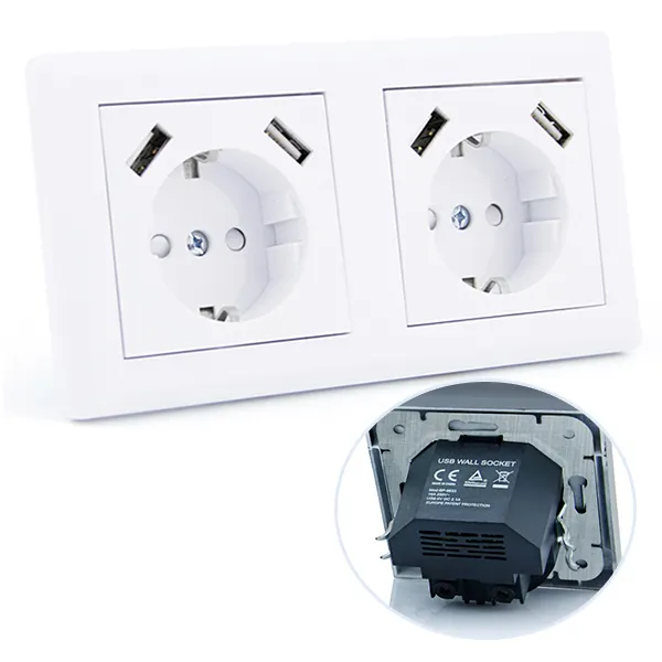 Double Socket 2-Way Socket System mit 4 USB ports Wall Socket Flush-Mounted Charger für Smartphone Tablet