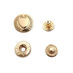 Di alta qualità in rilievo in oro logo personalizzato quattro parti premere in metallo bottoni a pressione per abbigliamento