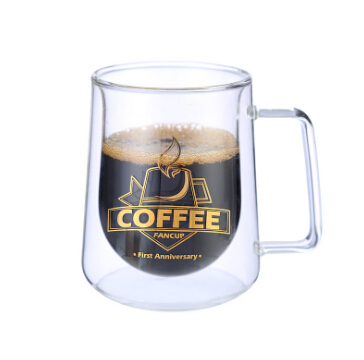 Double Wall Insulated Borosilicate Glass Mugs Modern Espresso Cups, 8-Ounce,With Gold Printing.
