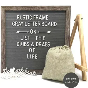 Gray Felt Letter Board 10x10 Inches. Changeable Letter Boards Include 300 White Plastic Letters & Oak Frame.