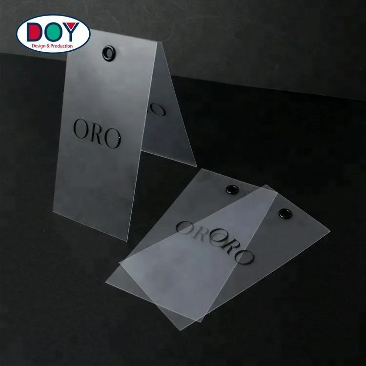 Luxury Custom Screen Print Name Logo Cloth Clear Transparent PVC Plastic Hang Tags With Metal Eyelet
