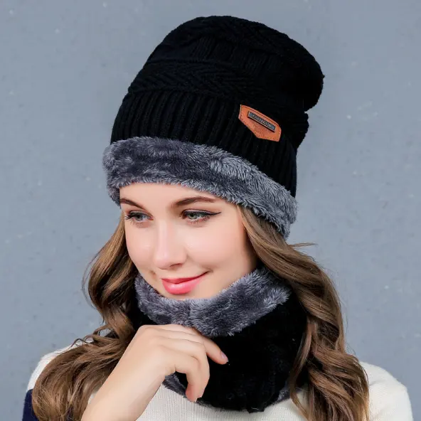 عالية الجودة للجنسين محبوك الصوف طوق الشتاء طقم قبعات متعدد الألوان قبعة وشاح الشتاء القبعات