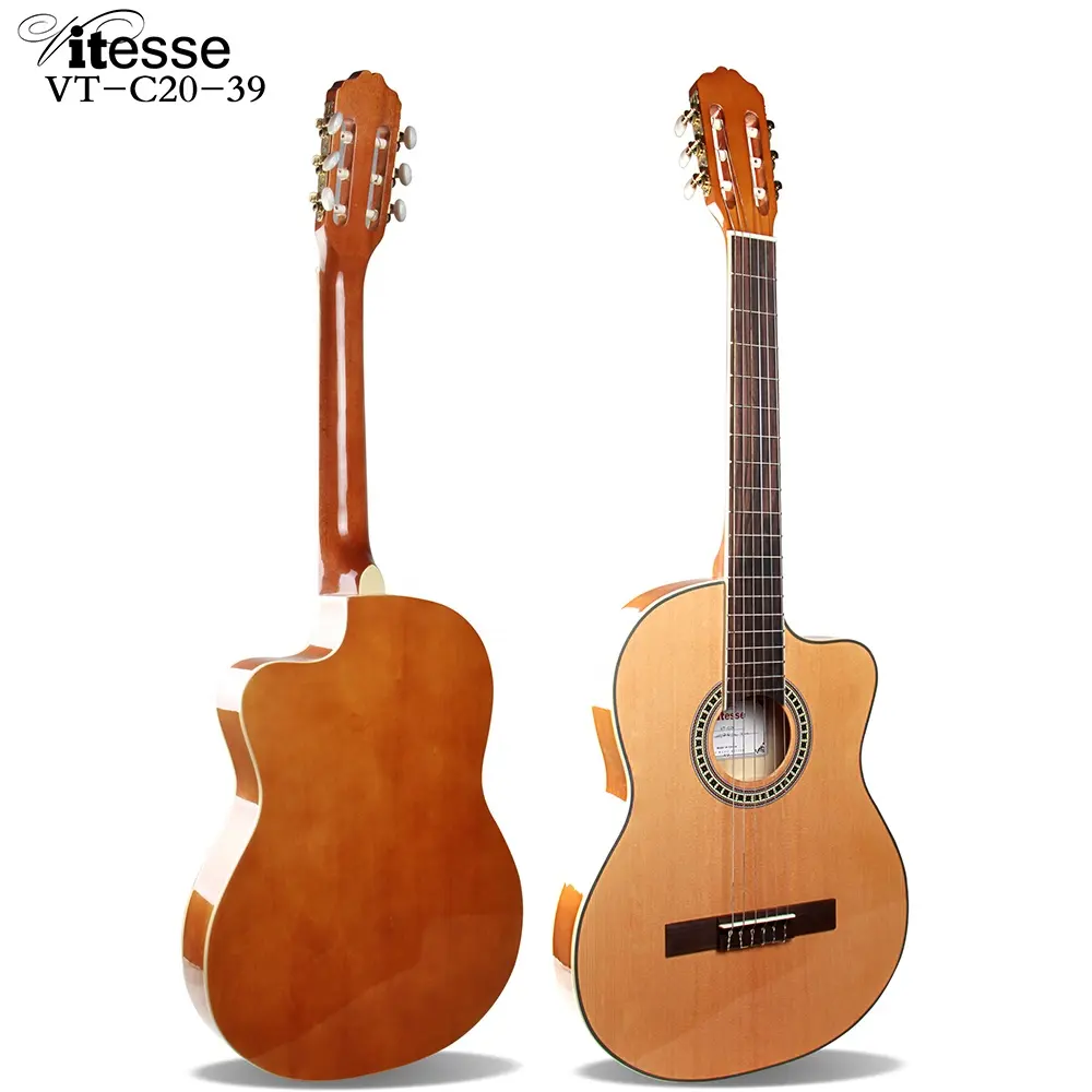 Factory Cheap Prices 6 string 39 Inch Spruce Rosewood Basswood Cutaway Acoustic Thin Body Handmade Classical Guitars For Student