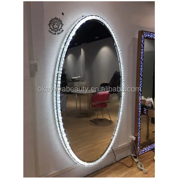 Mobiliário de cabeleireiro montado na parede, estações de cristal maquiagem estação de espelho com luz para salão de beleza