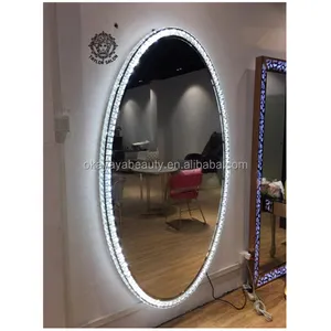 Station de miroir murale de style, 3 pièces, meuble de salon de coiffure, de maquillage en cristal, avec lumière