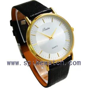 Cheap promotional custom gold case leather watch alibaba express brazil