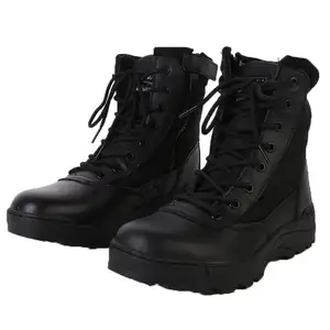 TSB09 black genuine leather tactical boots with zip on tongue fast close system combat boots light weight waterproof