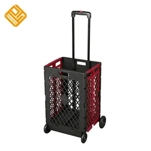 60L portátil de plástico pesado caja de almacenamiento de ruedas de arranque de compras plegable Pack y Rollo de carrito