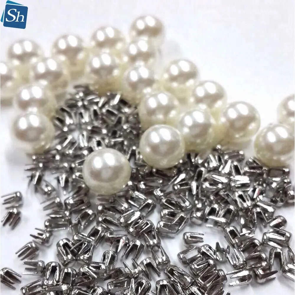 Perles en plastique Imitation de perles, vente en gros, 100 pièces, en vrac, 8mm, rondes, Abs blanches, avec Rivets