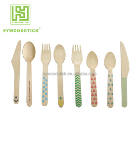 140mm <span class=keywords><strong>160mm</strong></span> Couverts jetables en bois de hêtre imprimés/estampés Cuillère et fourchette pliantes en bio matériel - Product Image 2