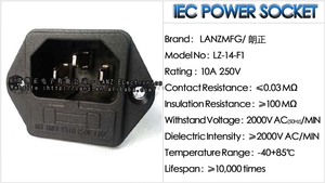 LZ-14-F1 10A 250V ปลั๊กไฟแบบ 3 ขา พร้อมฟิวส์ในตัว ช่องเสียบ IEC <span class=keywords><strong>C14</strong></span> พร้อมฟิวส์แบบ IEC และสกรู - Product Image 5