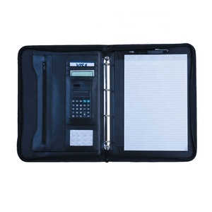 Fournitures de bureau scolaire personnalisées Sac à documents Porte-documents Nouveau classeur A4 <span class=keywords><strong>en</strong></span> cuir PU Portefeuille à fermeture éclair Classeurs à 4 anneaux 20 pages - Product Image 1